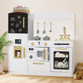 Wooden Kids Play Kitchen, Toy Kitchen Playset for Toddler, Play Kitchen Set w/Blackboard, Transparent Coloring Board, Pretend Dishwasher, Oven, Ice Maker, Gift for Boys Girls Age 3+, White