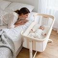 Baby Bassinet Bedside Sleeper, Newborn Baby Bedside Crib w/Wheels, All-Sided Mesh, Adjustable Height, Removable Soft Mattress, No Tool to Assemble, Beige