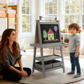 3 in 1 Kids Art Easel w/Storage, Double-Sided Magnetic Whiteboard & Chalkboard, Dry-Erase Board w/Paper Roller, Toddler Children Standing Easel for Painting & Drawing, Accessories(Grey)