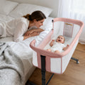 Baby Bassinet Bedside Sleeper, Newborn Baby Bedside Crib w/Wheels, All-Sided Mesh, Adjustable Height, Removable Soft Mattress, No Tool to Assemble, Pink