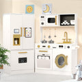 Wooden Kids Play Kitchen, Toy Kitchen Playset for Toddler, Play Kitchen Set w/Transparent Coloring Board, Pretend Fridge, Washing Machine, Ice Maker, Gift for Boys Girls Age 3+, White
