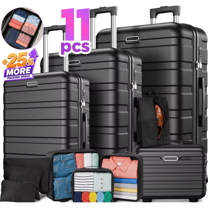 11 Piece Hardside Luggage Suitcase Set with 360° Double Spinner Wheels Integrated TSA-style Lock ABS Hardshell Luggage for Travel Trips Business
