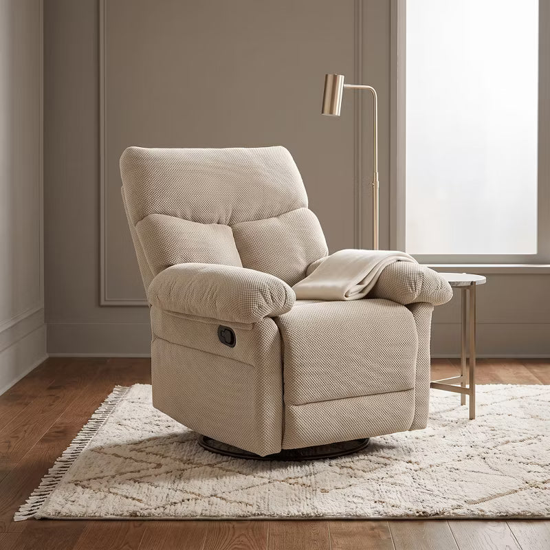 LauKingdom Overstuffed Manual Swivel Rocker Recliner Chair Textured Fabric Glider Armchair for Living Room Apartment and Lounge Seating Furniture
