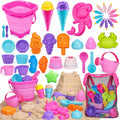 41 Pcs Beach Toys for Kids Ages 4-8 Collapsible Sand Toys Toddlers with Silicone Bucket Shovels & Sand Castle Building Kit Molds, Sandbox Toy Travel, Beach Party, Fishing, Summer Activities