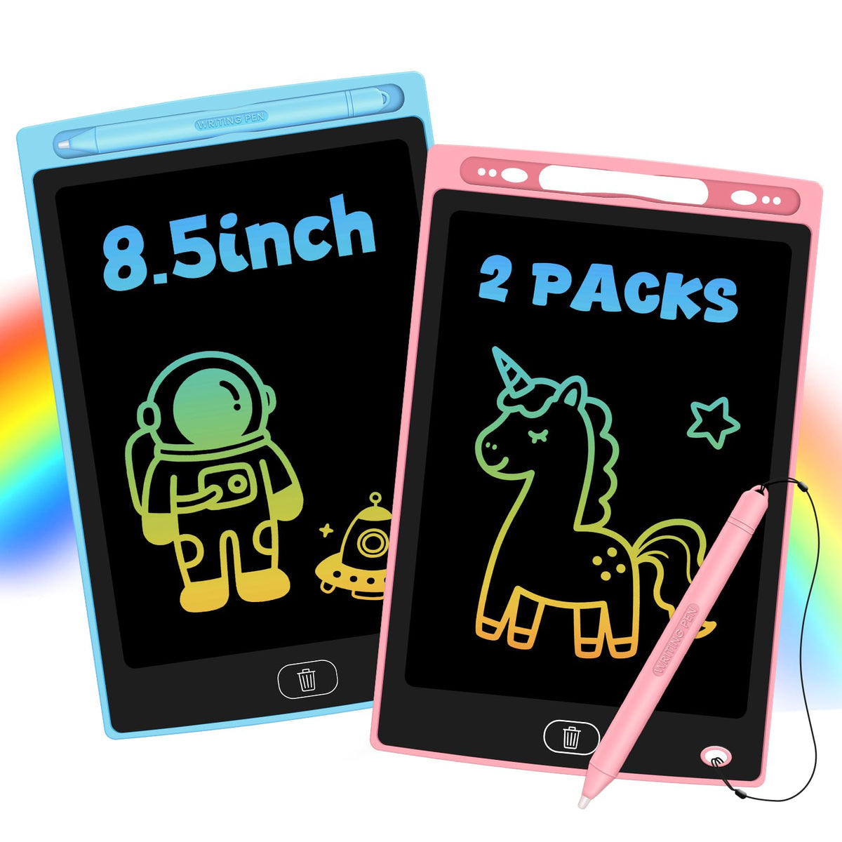 2 Pack LCD Writing Tablet for Kids, Erasable and Reusable Toddler Doodle Board in 8.5 inch, Ideal Educational Drawing Pad for Learning Toy for Ages 3-8 Gifts for Girls Boys