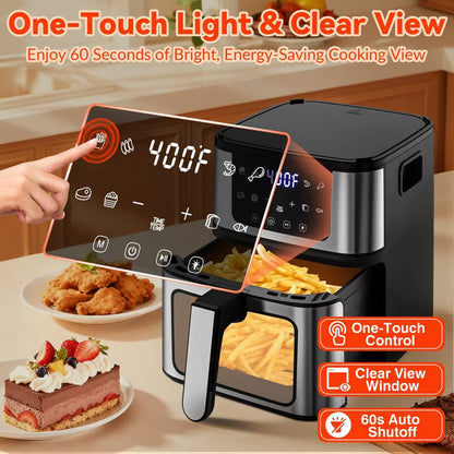 2-in-1 Air Fryer Grill Combo, Indoor Grill for Fries, 7.5 QT Capacity, 8 Digital Presets, Low-Oil Healthy Cooking, Clear Window
