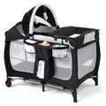 4 in 1 Portable Pack and Play, Baby Playard w/Bassinet, Large Playpen for Infant and Toddler, Newborn Changing Table, Adjustable Canopy, Storage Basket, Travel Bag, Black