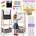 3 in 1 Wooden Kids Easel, Adjustable Art Easel for Kids, Double-Sided Magnetic Whiteboard & Chalkboard, Paper Roller, Art Supplies, Coloring Drawing Easel Toddler Gift Ages 3+, Grey