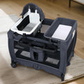 4 in 1 Foldable Pack and Play with Bassinet & Changing Table, Portable Playard for Babies and Toddlers, Adjustable Canopy, Storage Bag, Dark Gray