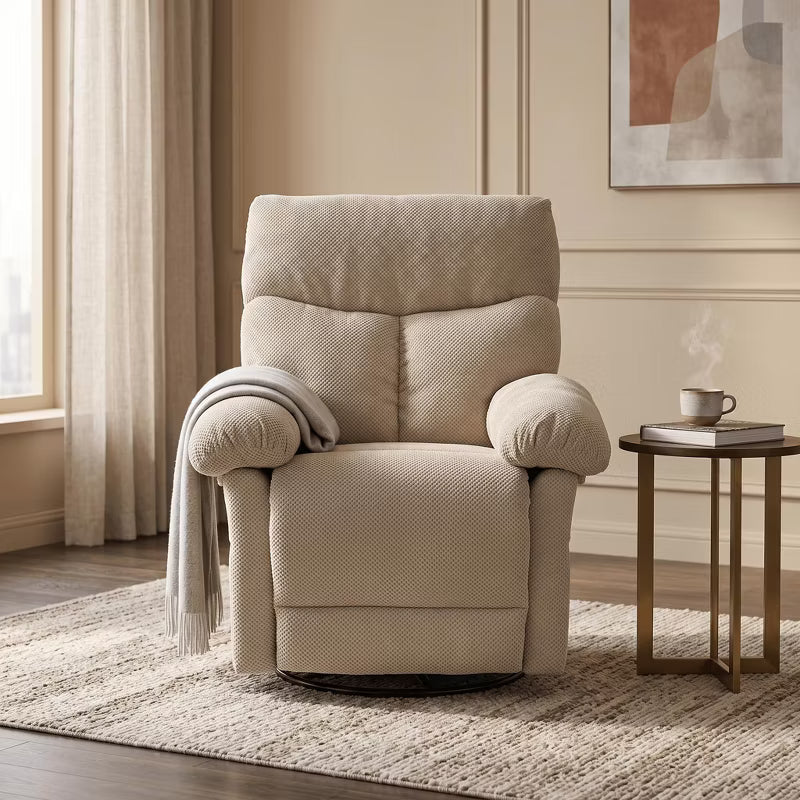 LauKingdom Overstuffed Manual Swivel Rocker Recliner Chair Textured Fabric Glider Armchair for Living Room Apartment and Lounge Seating Furniture