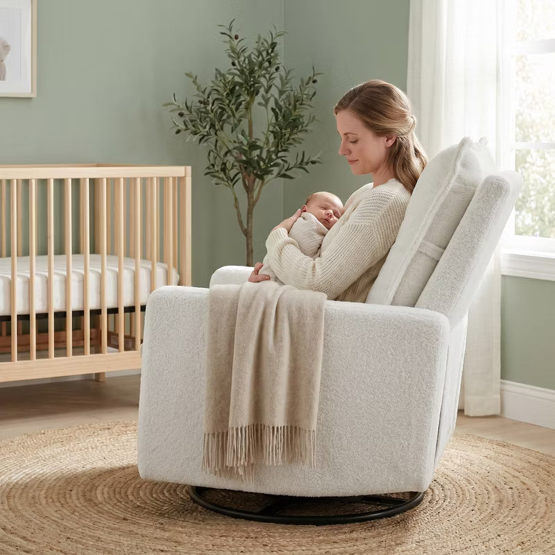 Upholstered Glider Recliner Rocking Chair with 360° Swivel for the Nursery and Living Room
