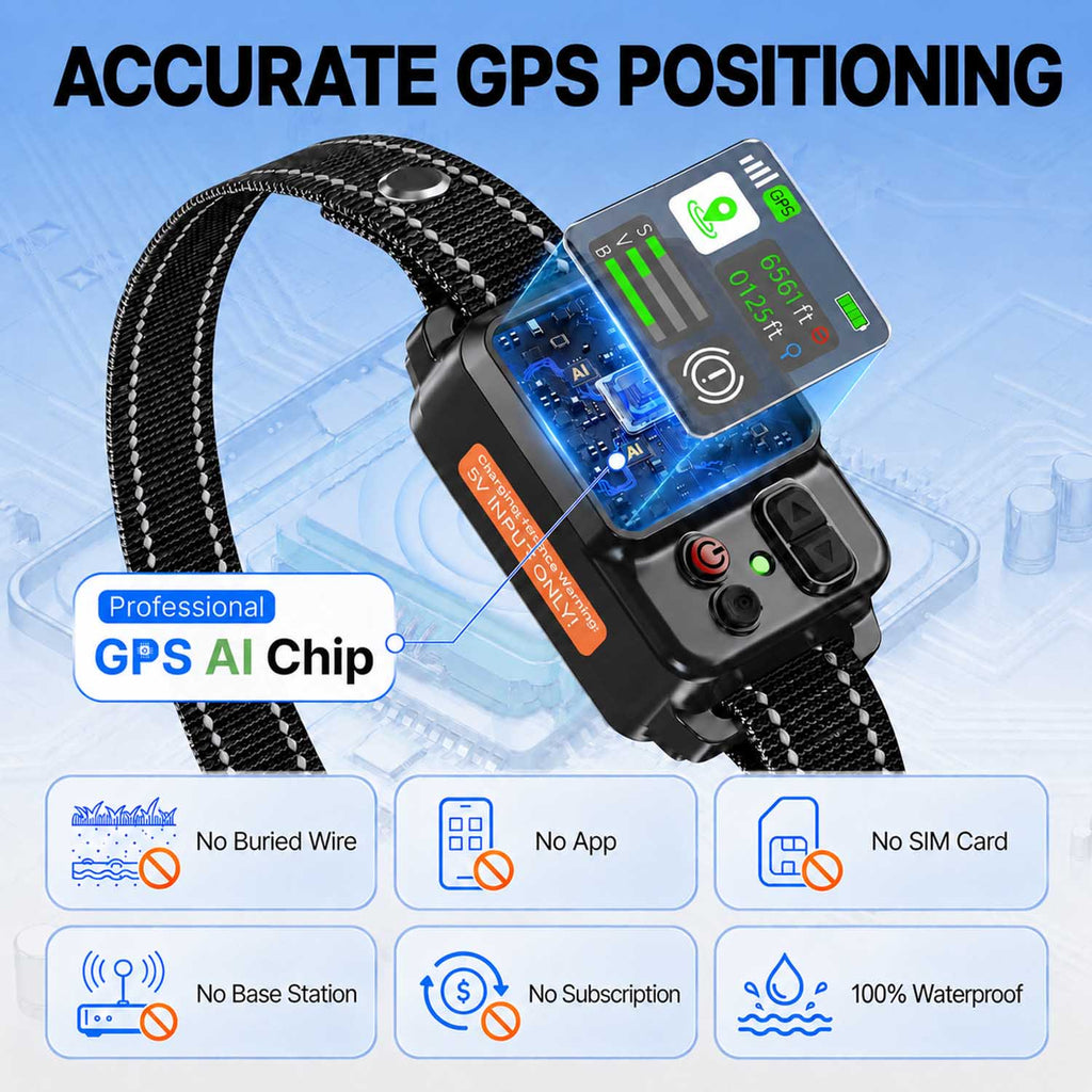 CICPAP GPS Wireless Dog Fence, 49-6561ft Circular Radius, No Subscription, Waterproof Dog Collar