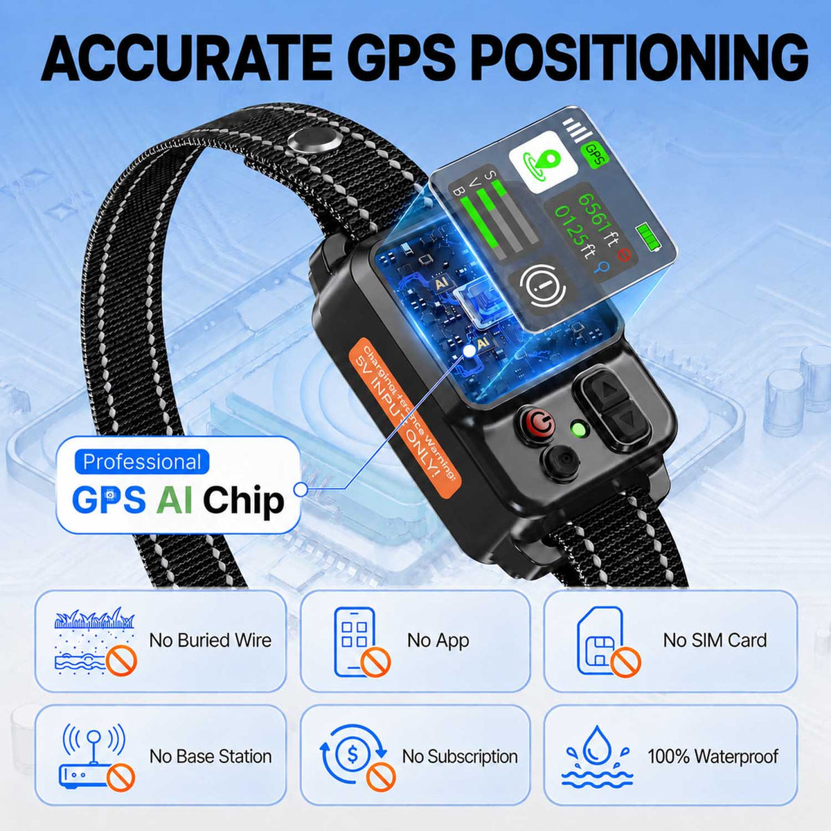 CICPAP GPS Wireless Dog Fence, 49-6561ft Circular Radius, No Subscription, Waterproof Dog Collar