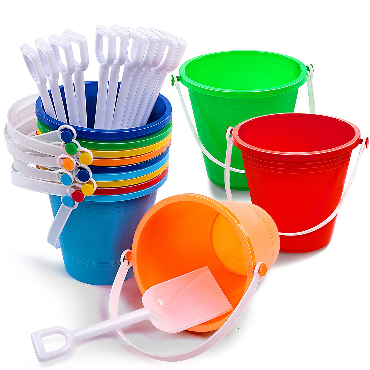12 Sets Sand Buckets with Shovels for Kids Beach Pails Toys Party Favors Pail Set Plastic Bucket with Handles