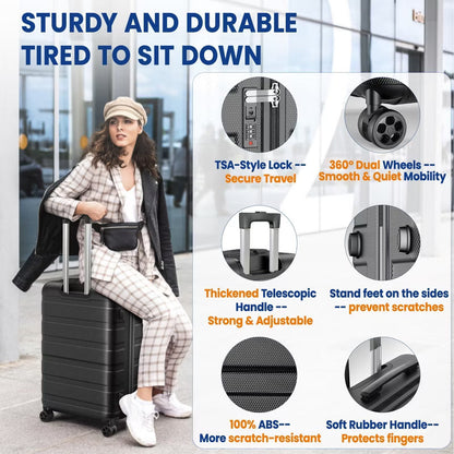 11 Piece Hardside Luggage Suitcase Set with 360° Double Spinner Wheels Integrated TSA-style Lock ABS Hardshell Luggage for Travel Trips Business
