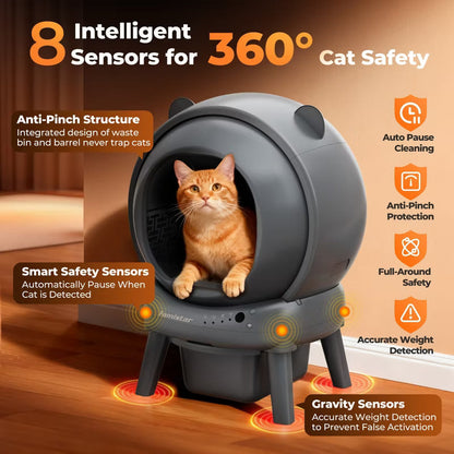Clearance Sale - Automatic Self Cleaning Litter Box, APP Control, 15L Large Waste Bin, for Multiple Cats, Grey