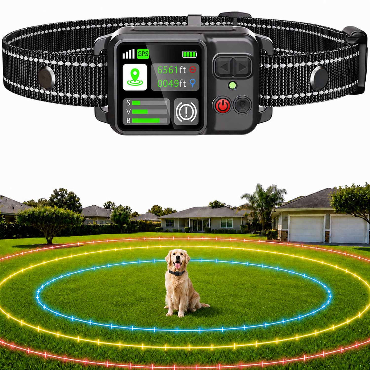 CICPAP GPS Wireless Dog Fence, 49-6561ft Circular Radius, No Subscription, Waterproof Dog Collar