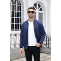 COOFANDY Men's Stand Collar Zip Up Knit Lightweight Casual Bomber Jacket Navy Blue S