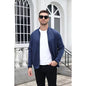 COOFANDY Men's Stand Collar Zip Up Knit Lightweight Casual Bomber Jacket Navy Blue S