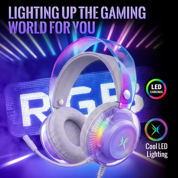Pro USB Gaming Headset for PC, Computer Headphones with Noise-Cancelling Mic, 7.1 Surround Sound, RGB Light - Wired for PS4/PS5/Laptop Silver