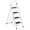 FED FITNESS 4 Step Ladder, Upgo Folding Step Stool with Extra Wide Anti-Slip Pedal, 330lbs Lightweight Portable Sturdy Steel Ladders with Handgrip