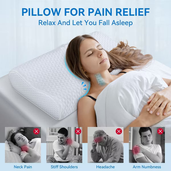 Memory Foam Pillow for Sleeping, Orthopedic Contour Pillow for Neck Pain Relief - Cervical Pillow for Side Sleepers with Washable Cover