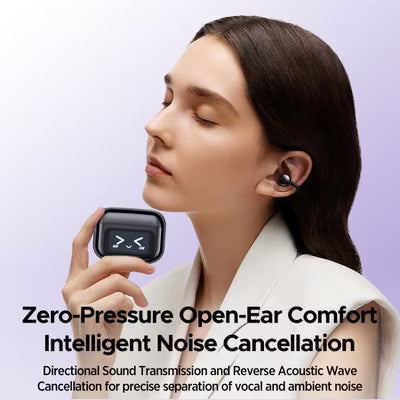 Open Ear Clip-On Earbuds, LCD Touch Screen,Bluetooth 5.4 Sports Earphones,ENC Call Noise Cancelling Earphones with Mic,Ear Clip Earbuds