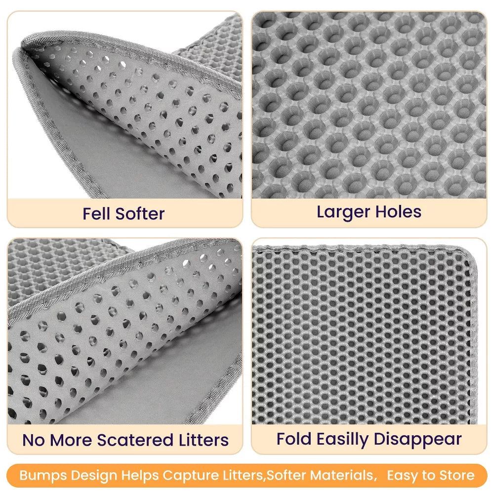 Cat Litter Mat Double Layer Waterproof EVA Honeycomb Trapping Pad Gray