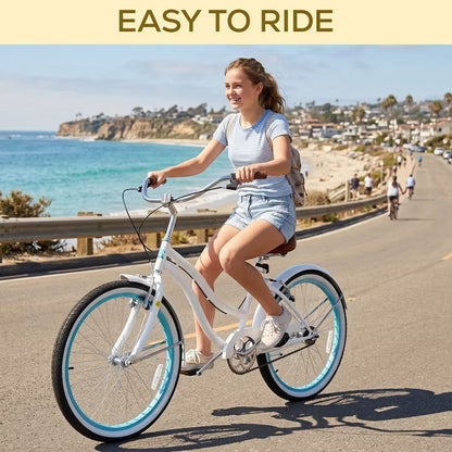Hykolity Beach Cruiser Bike 26 Inch for Women & Men with Dual V-Brakes Alloy Steel Frame Adjustable Comfort Seat, City Adult Bicycle, Dark Blue