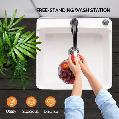 Karl Home Freestanding Plastic Utility Sink With Stainless Steel Faucet