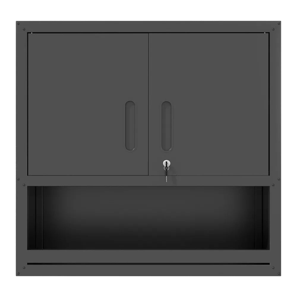 VIYET Wall Mounted Storage Cabinet with Drawer & Shelf, Heavy Duty Steel Garage Wall Cabinet with Locking Doors