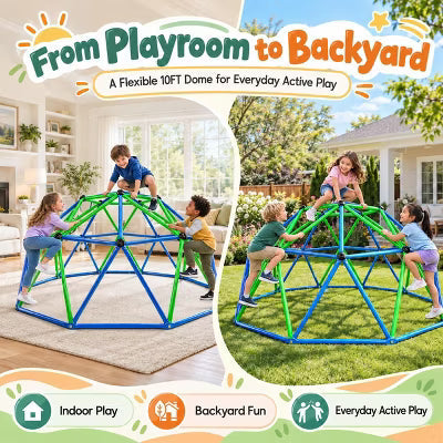 AMERLIFE 10x5 FT Kids Geometric Climbing Dome, 4-Tier Jungle Gym, Steel Frame