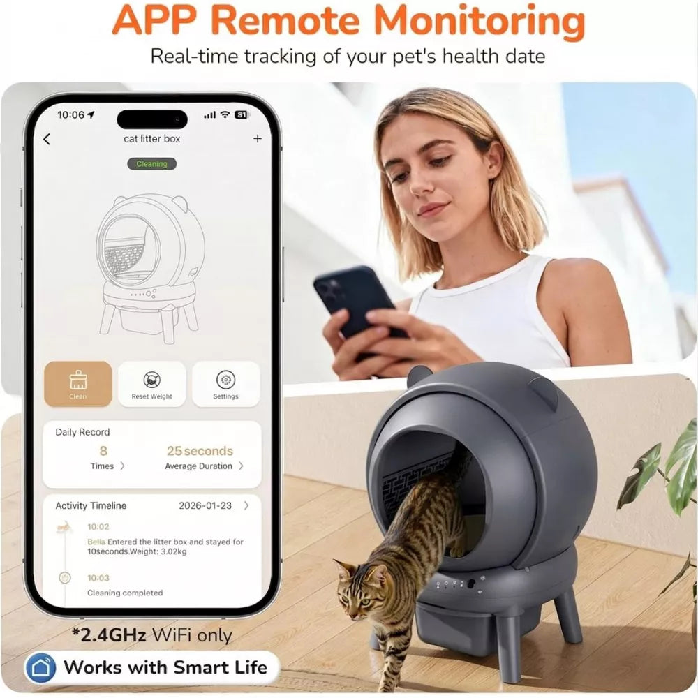 Cumrige Self Cleaning Automatic Cat Litter Box for Multiple Cats Grey