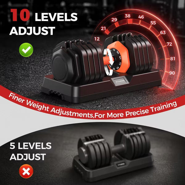 FED FITNESS 90LB Adjustable Dumbbell Set,10-in-1 Quick-Change Weights with Storage Tray for Home Gym Strength Training,Anti-slip Silicone Grip