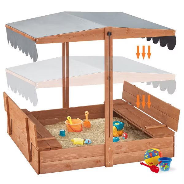 EROMMY 43.7'' x 43.3'' Solid Wood Square Sandbox with Cover