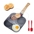 Egg Pan Nonstick 4-Cup, Breakfast Skillet with Lid & Tools, Aluminum Omelette Pan for Pancakes, Easy-Clean Cookware Compatible with Gas & Induction