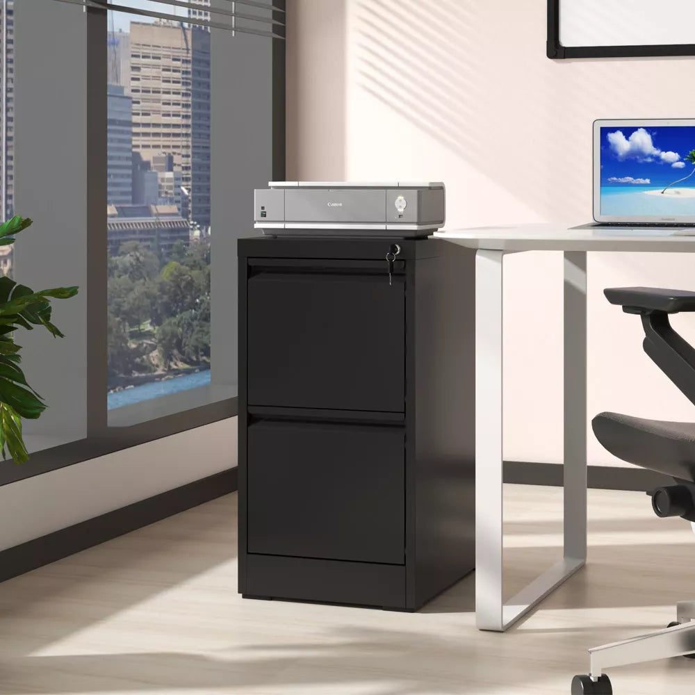 VIYET 28"H 2-Drawer Metal Vertical File Cabinet with Lock, Black Steel Filing Cabinet for Home Office, Fits