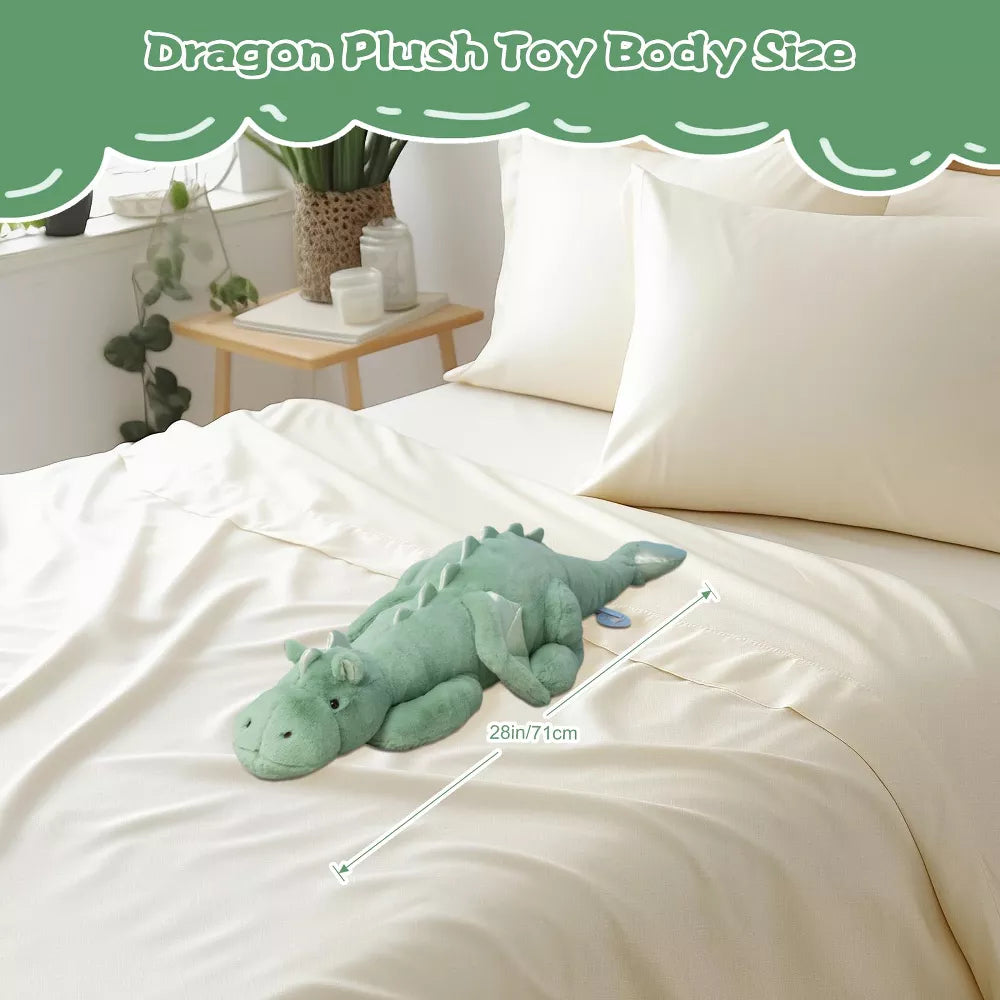 TITQWOP Dinosaur Plush Toy Pillow, Cute Dinosaur Stuffed Animals Toys Dolls, Soft Long Dinosaur Body Pillow Gift for Kids Boys Girls Green 28 inch