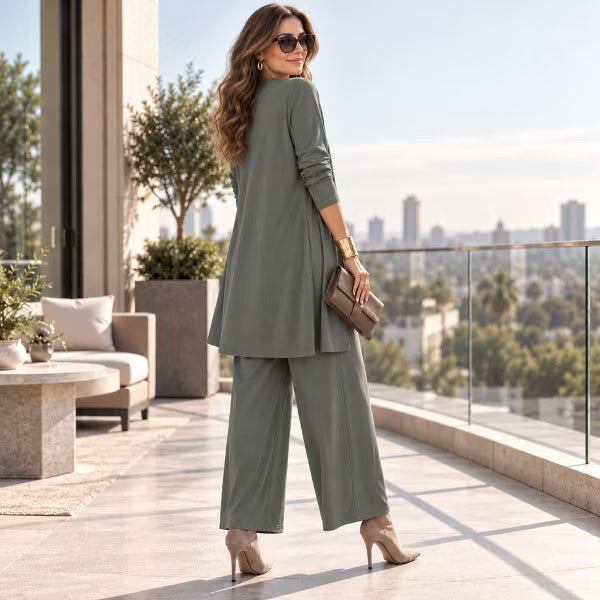3-Piece Outfit Set Round Neck Tank Tops for Women&Neck Top Coat&Wide Leg Pants for Women