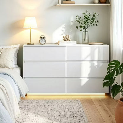 Karl Home 47.2 Inch Handleless 6 Drawer Dresser with RGB LED Light