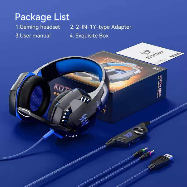 Gaming Headset with Microphone, Compatible with PS4 PS5 Xbox One PC Laptop, Over-Ear Headphones with LED Light, Noise Canceling Mic