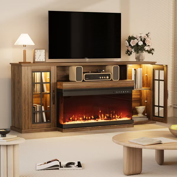EROMMY 70" TV Stand for TVs up to 80" with Fireplace Included