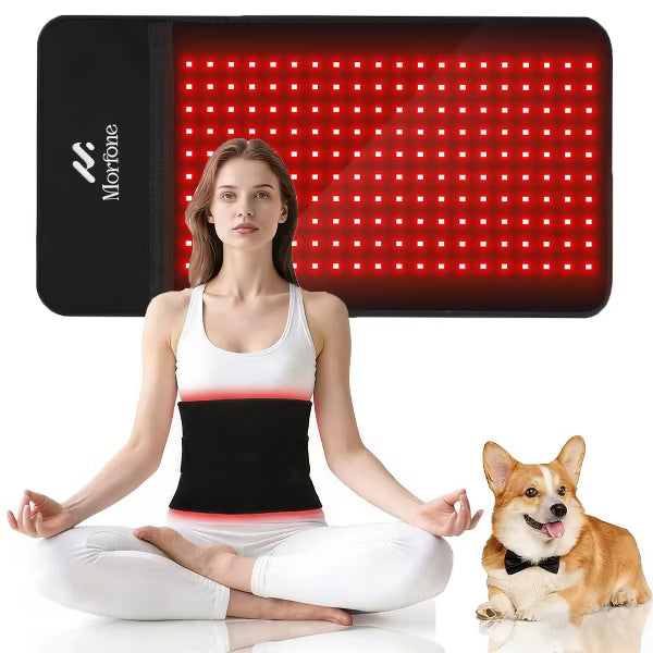Morfone 12“ x 24” Red Light Therapy Mat with 200 LEDs, Back, Waist, and Joint Muscle Therapy Device, Black, 1 piece