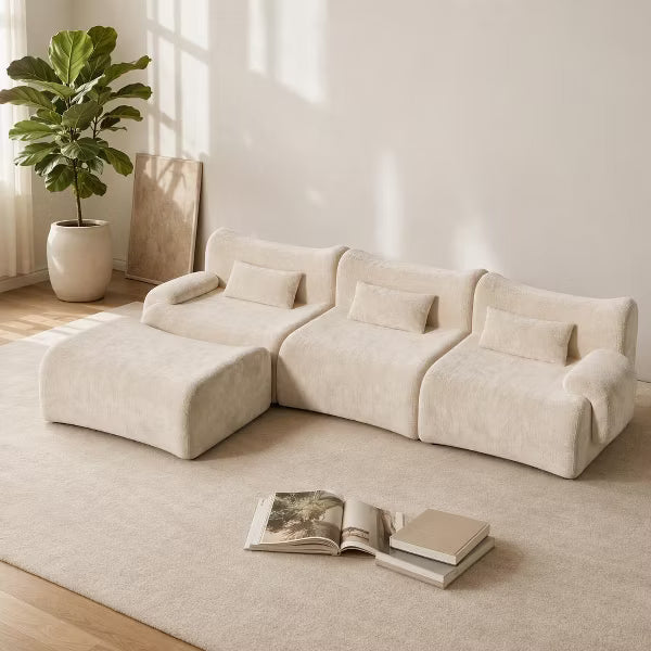 126" Modular Sectional Sofa, L-Shaped Oversized Boneless Foam Couch with 3 Throw Pillows, Deep Seat 4-Seater Living Room Furniture, No Assembly
