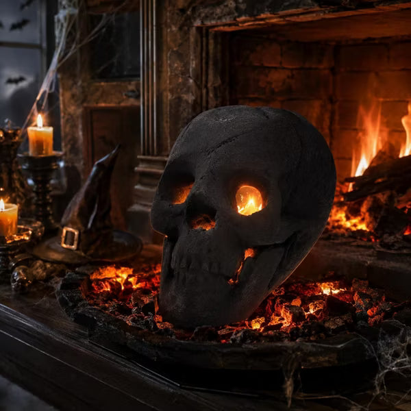 LauKingdom 6'' Fire Pit Skull Halloween Decor with Creepy Effect, Halloween Decorations