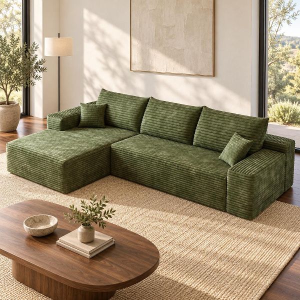107" Cloud Sectional Sofa, Modern L-Shaped Corduroy Couch for Living Room, Deep Seat Minimalist Corner Couches, No Assembly