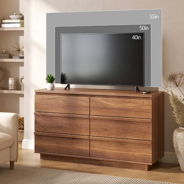 Qwatto 47 Inch Modern 6 Drawer Dresser Wide Wood Chest of Drawers Bedroom Storage Cabinet Organizer with Deep Drawers Living Room Hallway Furniture