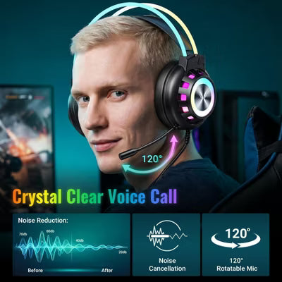 G3 Pro USB Gaming Headset for PC, Computer Headphones with Noise-Cancelling Mic, 7.1 Surround Sound, RGB Light - Wired for PS4/PS5/Lapto（Black)