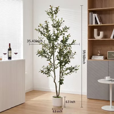 6FT Artificial Olive Tree Tall Faux Olive Trees Indoor with Planter&Cotton Basket, Artificial Plants with Natural Wood Trunk and Lifelike Fruits