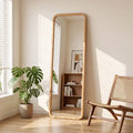 Natural Solid Beech Wood Full Length Floor Mirror with Stand Wall Mounted Dressing Mirror Bedroom Living Room Entryway
